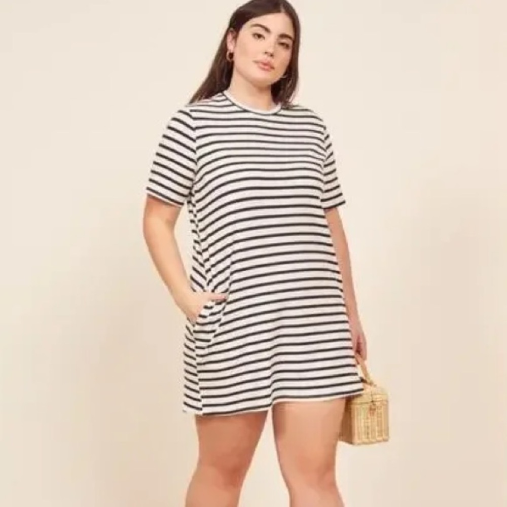 Reformation Charli Ceto Stripe Ribbed T-shirt Mini Dress